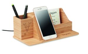 GROOVY Eco-Friendly Bamboo Wireless Charging Desk Organizer
