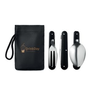 Stainless Steel 3-Piece Camping Utensils Set with Pouch