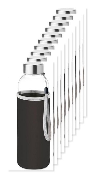 Pack mit 10 GiftRetail MO9358 - UTAH GLASS Umweltfreundliche 500ml Glasflasche mit Neoprenhülle