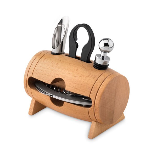 BOTA Minifass aus Holz mit 4 Wein-Accessoires - GiftRetail MO9523