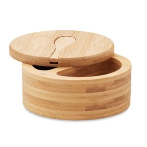 S Bamboo Salt and Pepper Box with Twist Lid & Spoon - GiftRetail MO6951