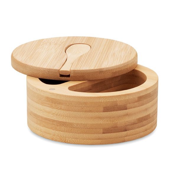 S Bamboo Salt and Pepper Box with Twist Lid & Spoon - GiftRetail MO6951