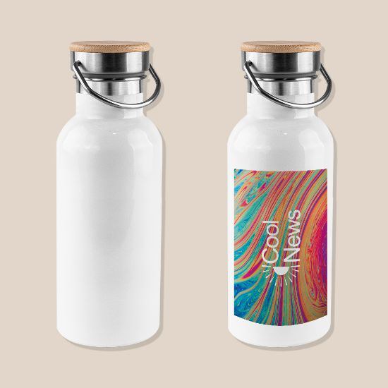 Goya 50655 - Edelstahlflasche 500ml mit Bambusdeckel, Doppelwandig MILKY