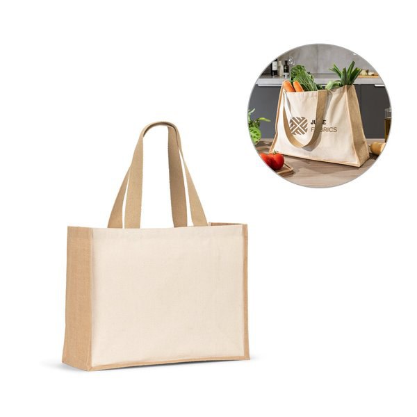Tasche aus Canvas (320 g/m²), mit Boden und Seiten aus laminierter Jute (350 g/m²) in Naturtönen - Egotier 92538