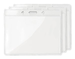 Pack of 3 GiftRetail MO8599 - BADGY Clear Plastic Badge Holder 10cm x 8cm for ID Cards
