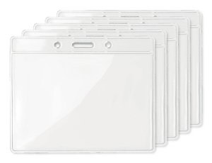 Pack of 5 GiftRetail MO8599 - BADGY Clear Plastic Badge Holder 10cm x 8cm for ID Cards