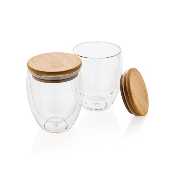 XD Collection P432.14 - Double wall borosilicate glass with bamboo lid 250ml 2pc set