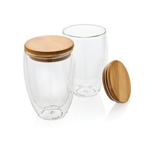 XD Collection P432.27 - Double wall borosilicate glass with bamboo lid 350ml 2pc set
