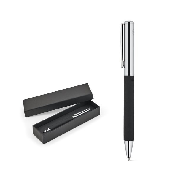 Stainless steel ballpoint pen with a glossy finish and black ink by Dokumental®