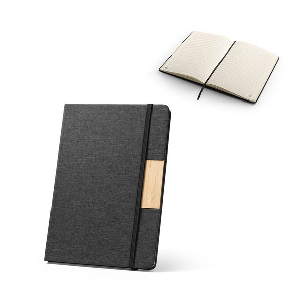 Notizbuch im Format A5 mit festem Einband aus 100 % recyceltem PET-Gewebe und linierten Seiten aus Recyclingpapier - Egotier 93585