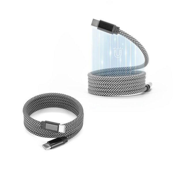 USB-C to USB-C cable with a braided polyester cord (60 W) and a magnetic system for easy winding